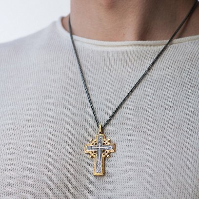 Срібний хрест з позолотою "Голгофський хрест" 131627 №2