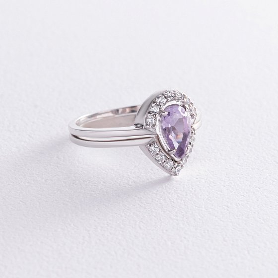 Двойное серебряное кольцо с аметистом и фианитами GS-01-004-6310 №5