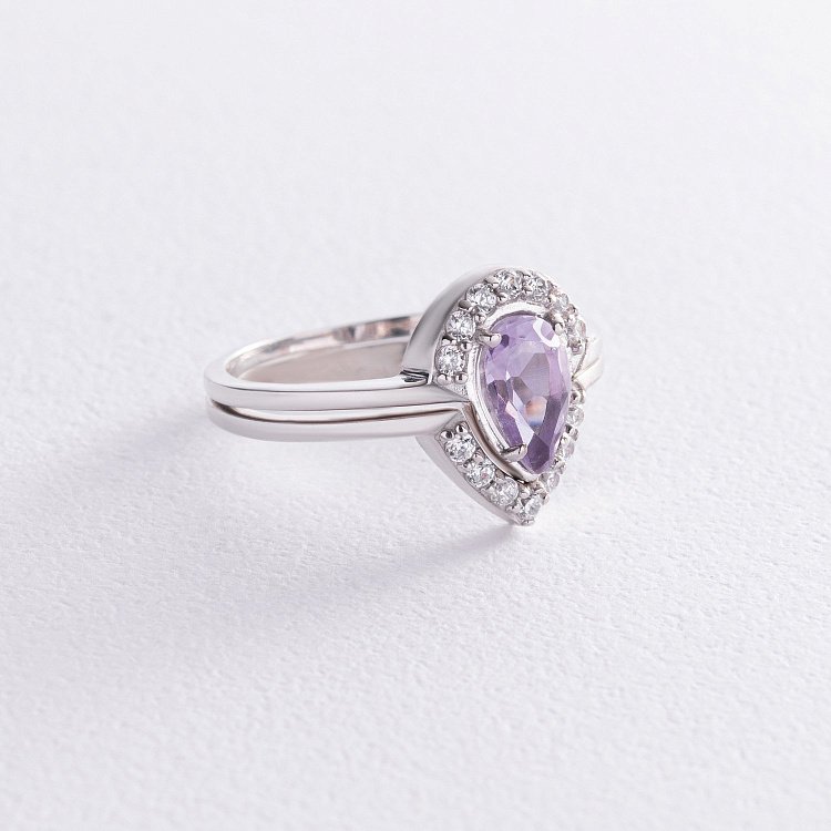 Двойное серебряное кольцо с аметистом и фианитами GS-01-004-6310 от ювелирного магазина Оникс - 4