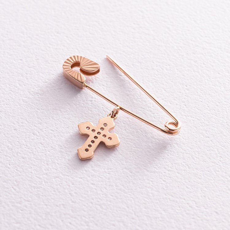 Золота шпилька з хрестиком (фіаніти) зак00184 від ювелірного магазину Онікс - 2