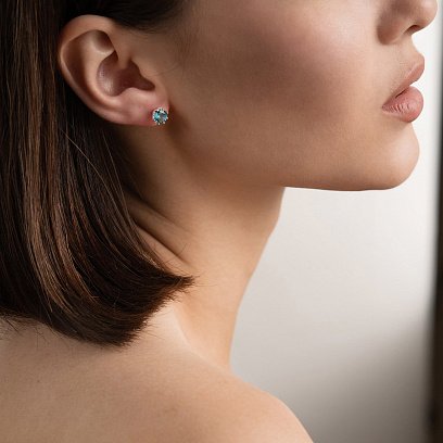 Срібні сережки - пусети (син. топази) 122855 №3