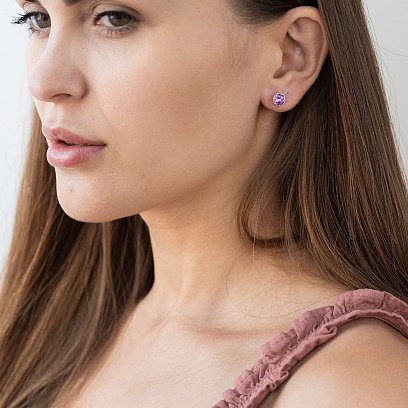 Серебряные серьги - пусеты (синт. александрит) 122818 №2