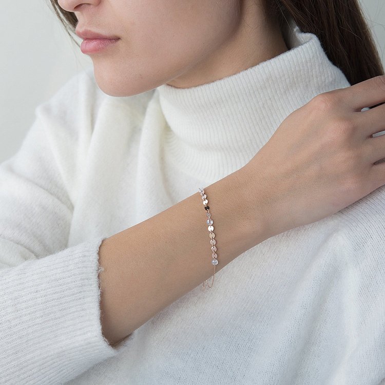 Золотий браслет Монетки з фіанітами б04287 від ювелірного магазину Онікс - 1