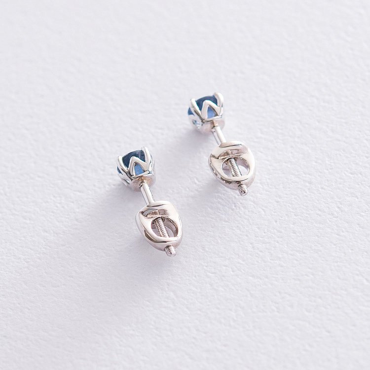 Серьги - пусеты с сапфирами в белом золоте с06807 от ювелирного магазина Оникс - 2