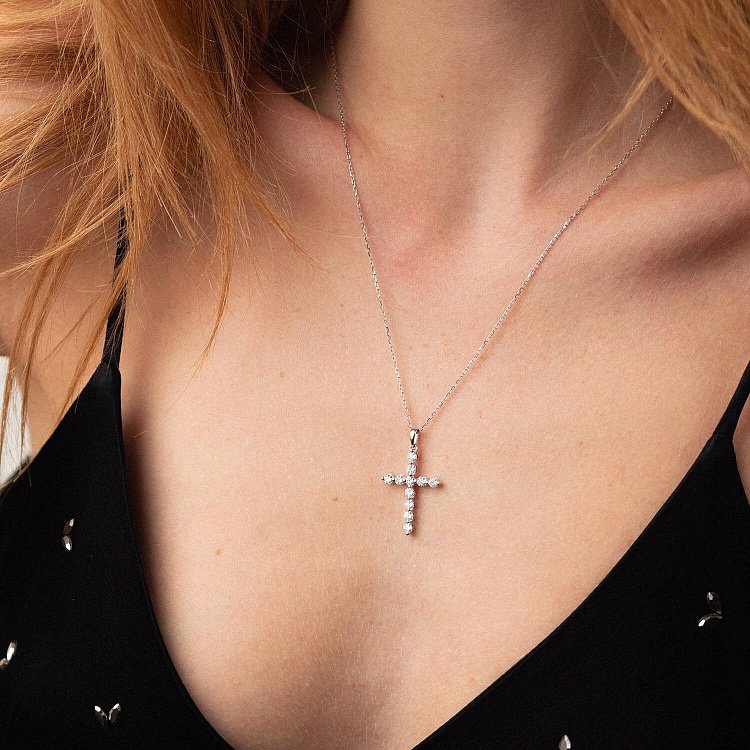 Крестик в белом золоте с бриллиантами пб0288nl от ювелирного магазина Оникс - 2