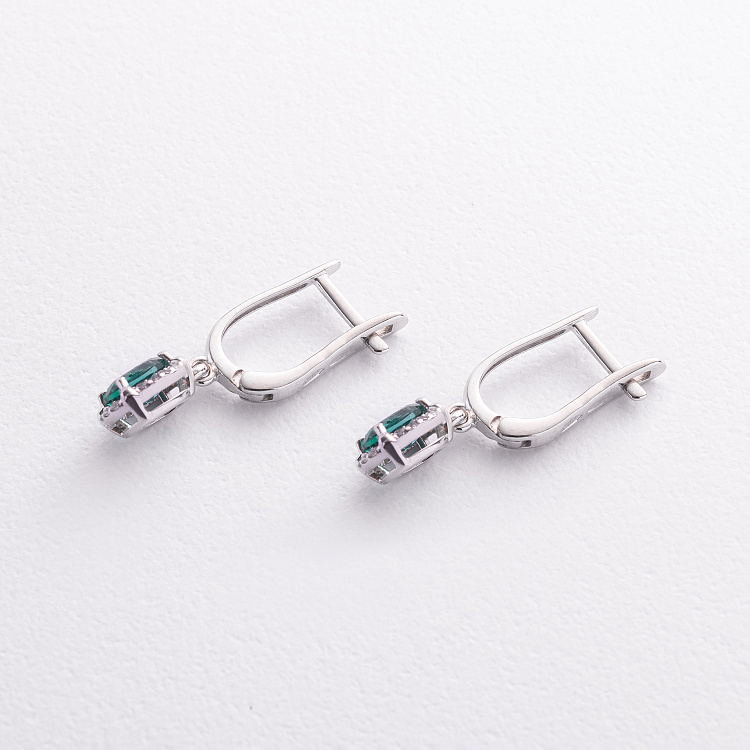 Серебряные серьги (зеленый кварц, куб. цирконий) 2636/1р-QGR от ювелирного магазина Оникс - 1