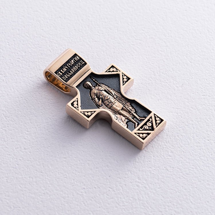 Золотий православний хрест "Спас Нерукотворний. Святитель Миколай Чудотворець. Георгій Переможець" п03840 від ювелірного магазину Онікс - 6