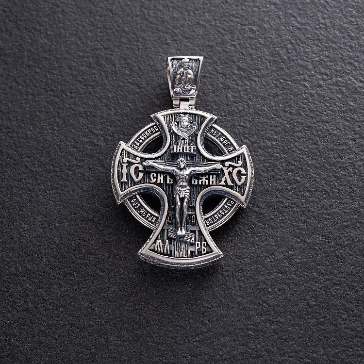 Православный серебряный крест "Распятие Христово. Молитва "Да воскреснет Бог" 1323 от ювелирного магазина Оникс
