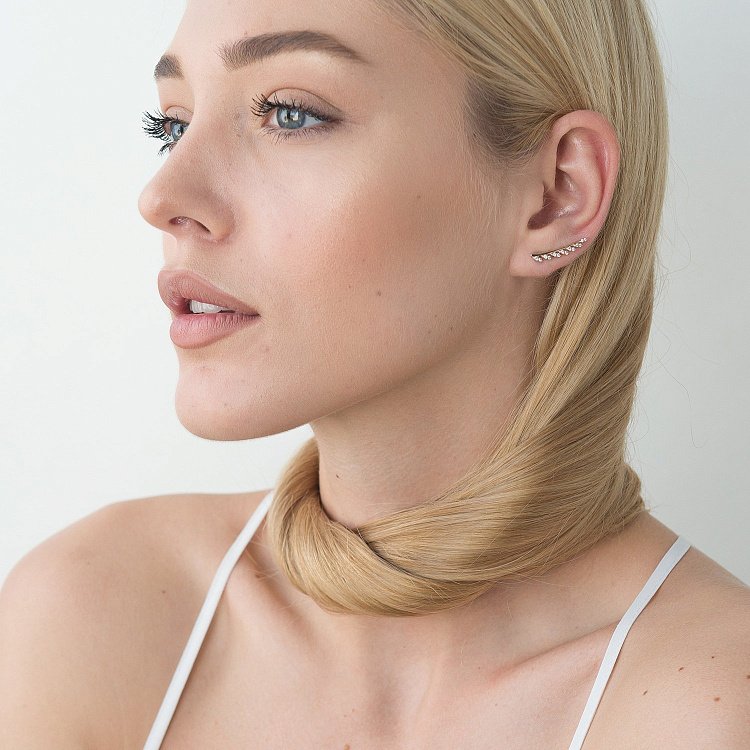 Золоті сережки - клаймбери з листочками (фіаніт) с06265 від ювелірного магазину Онікс - 5