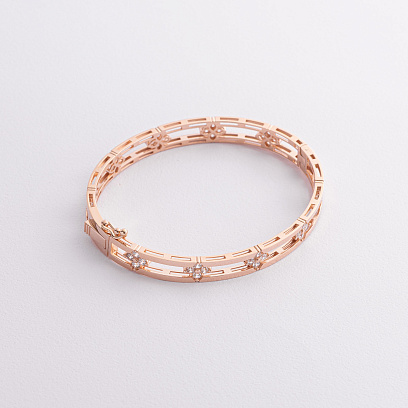 Жорсткий браслет "Конюшина" в червоному золоті (фіаніти) б05735 №2