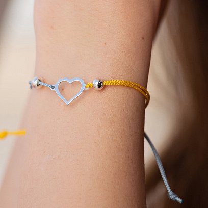 Серебряный браслет "Украинское сердце" (голубая и желтая нить) 312/2 №5