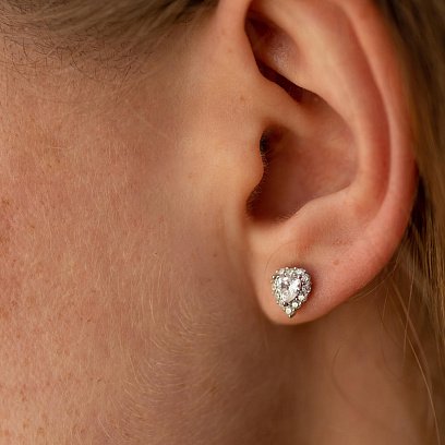 Серебряные серьги - пусеты "Сердечки" с фианитами 123295б №4