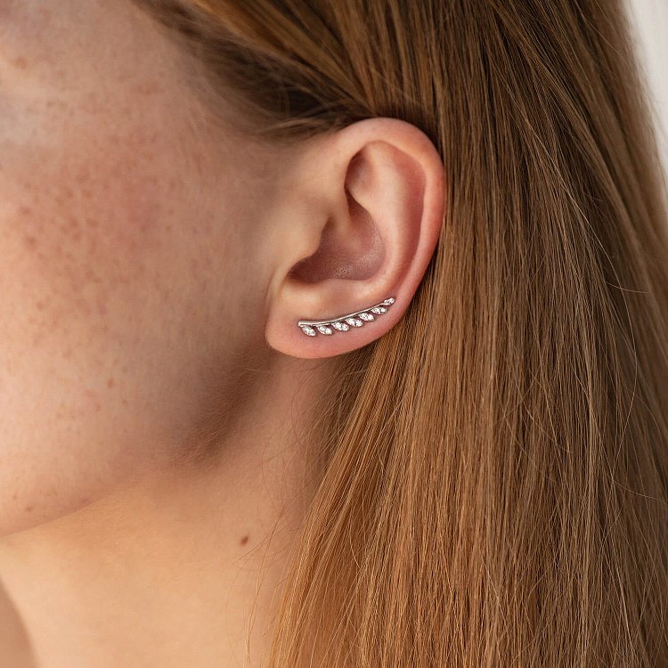 Серебряные серьги - клаймберы "Листики" 122352 от ювелирного магазина Оникс