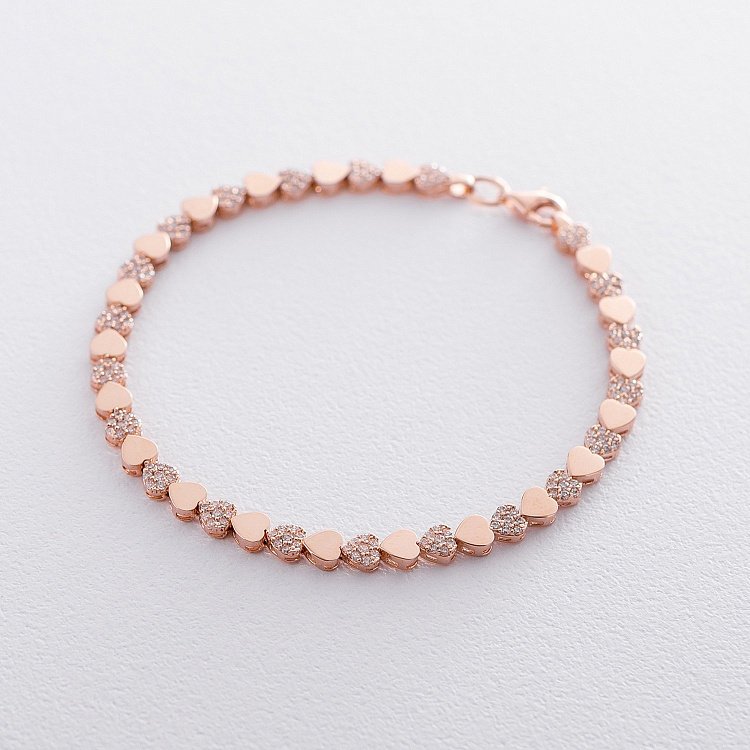 Золотой браслет с сердечками (фианит) б04070 от ювелирного магазина Оникс