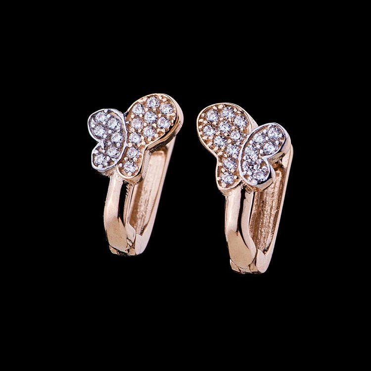 Золоті сережки "Метелики" з фіанітами с04580 від ювелірного магазину Онікс - 1