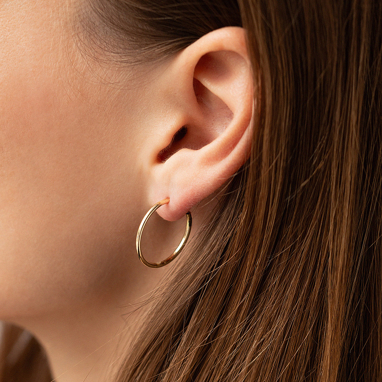 Серьги - кольца в желтом золоте с09224 от ювелирного магазина Оникс - 1