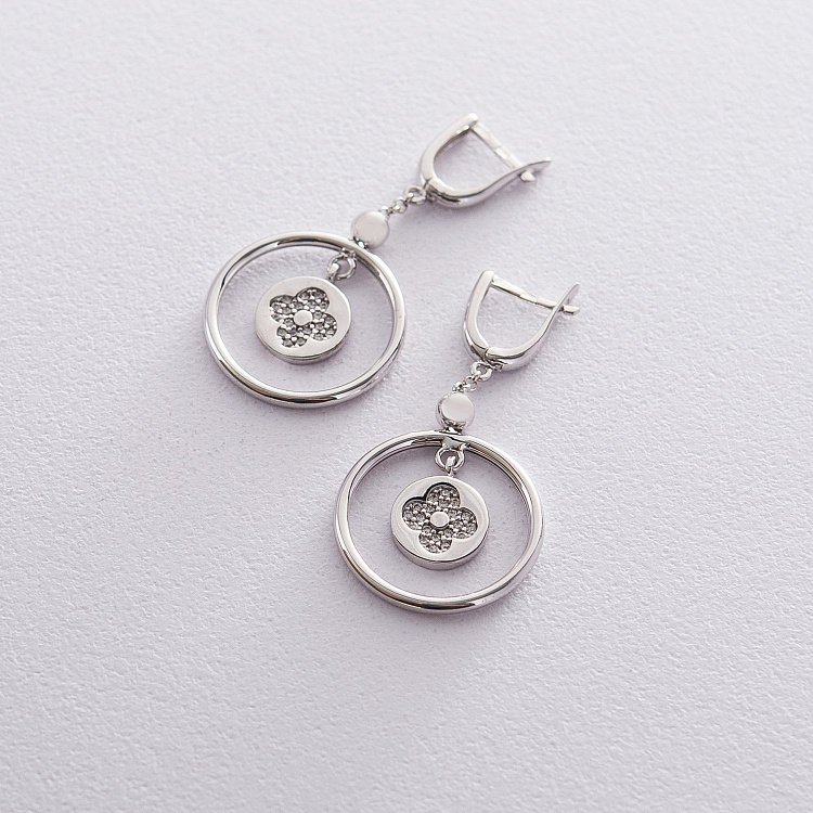 Сережки "Конюшина" в білому золоті с06366 від ювелірного магазину Онікс - 2