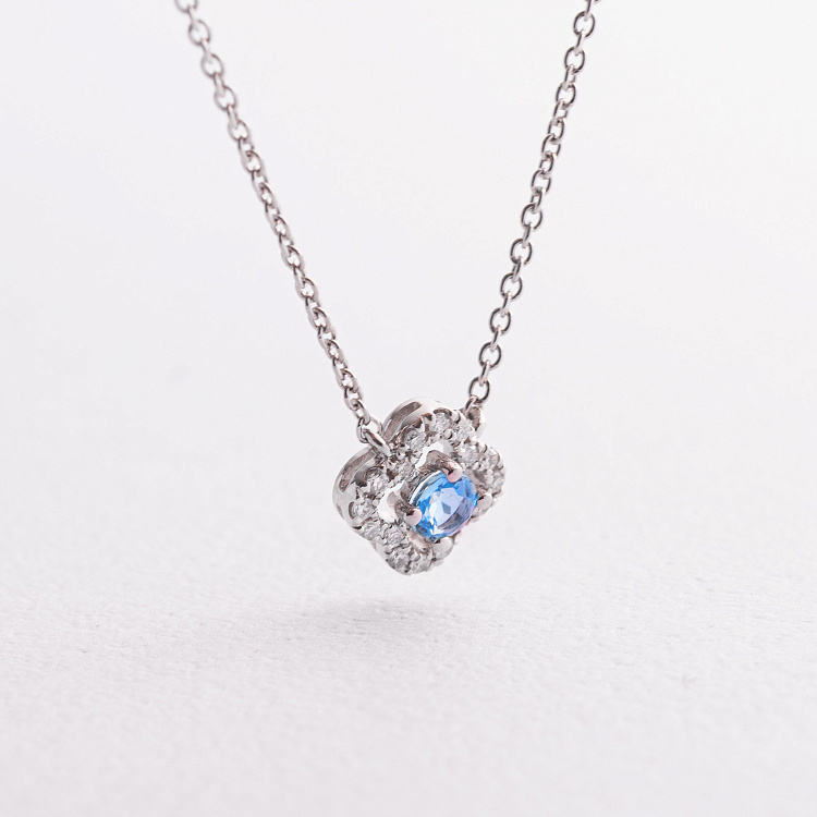 Золоте кольє "Конюшина" (діаманти, блакитний топаз) колб0168ca від ювелірного магазину Онікс