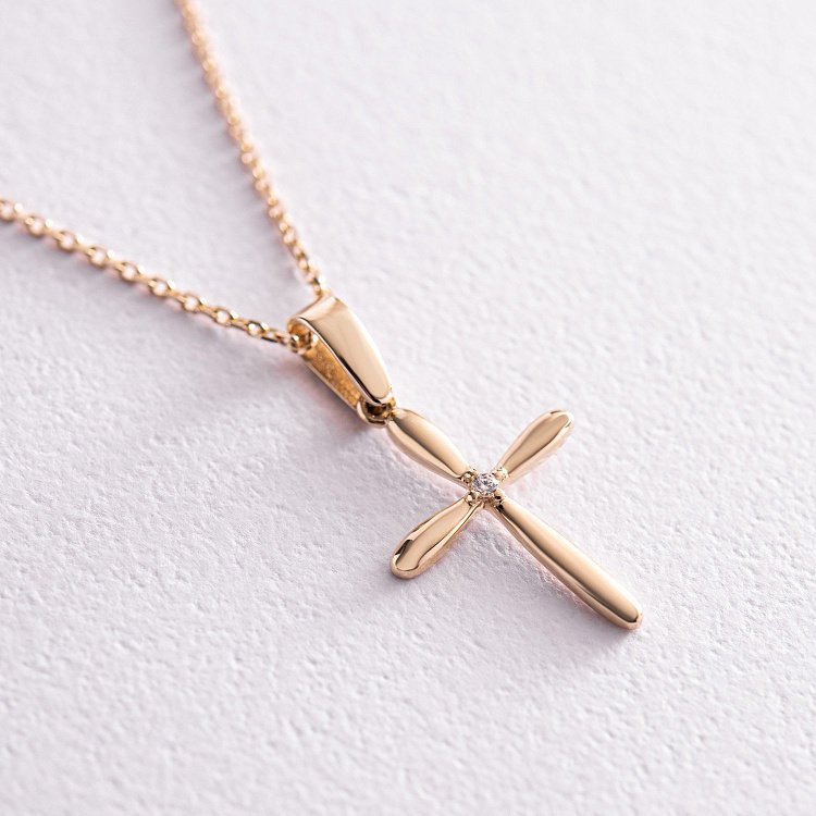 Золотое колье "Крестик" с фианитом кол02195 от ювелирного магазина Оникс - 2
