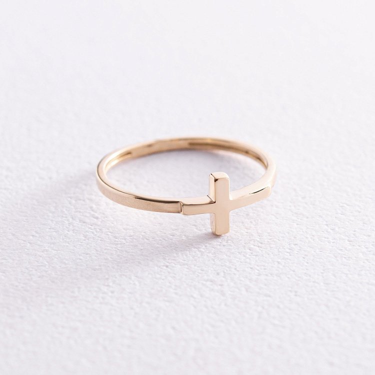 Кольцо "Крестик" в желтом золоте к07204 от ювелирного магазина Оникс