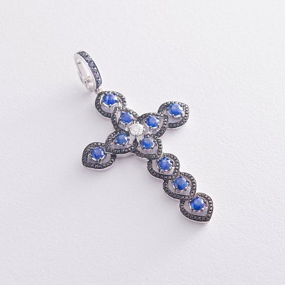 Золотий хрестик з діамантами і сапфірами пб0054gm