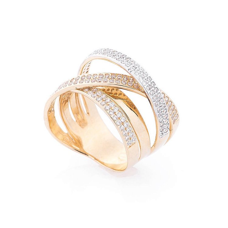 Золота каблучка з фіанітами к03596 від ювелірного магазину Онікс - 1