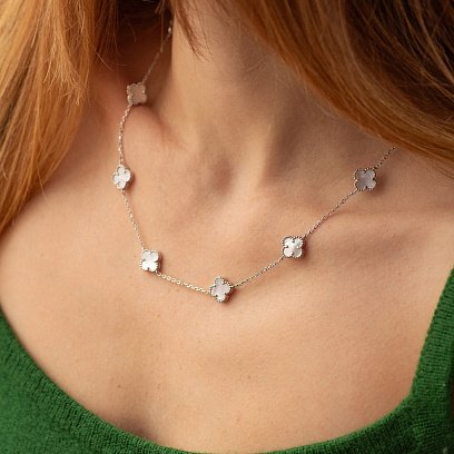 Серебряное колье "Клевера" (перламутр) 181304