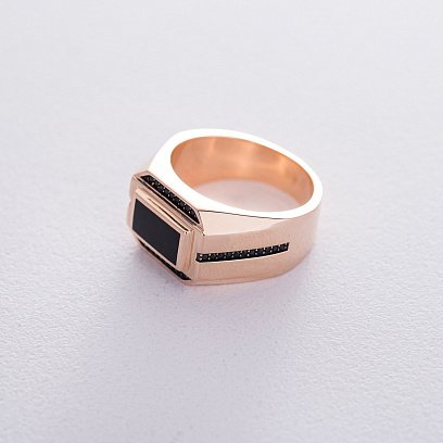 Печатка з фіанітами і оніксом к06345 №3