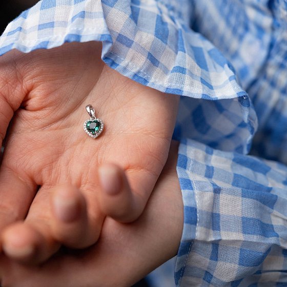 Срібна підвіска "Сердечко" з кварцом і фіанітами 3983/1р-QGR №2
