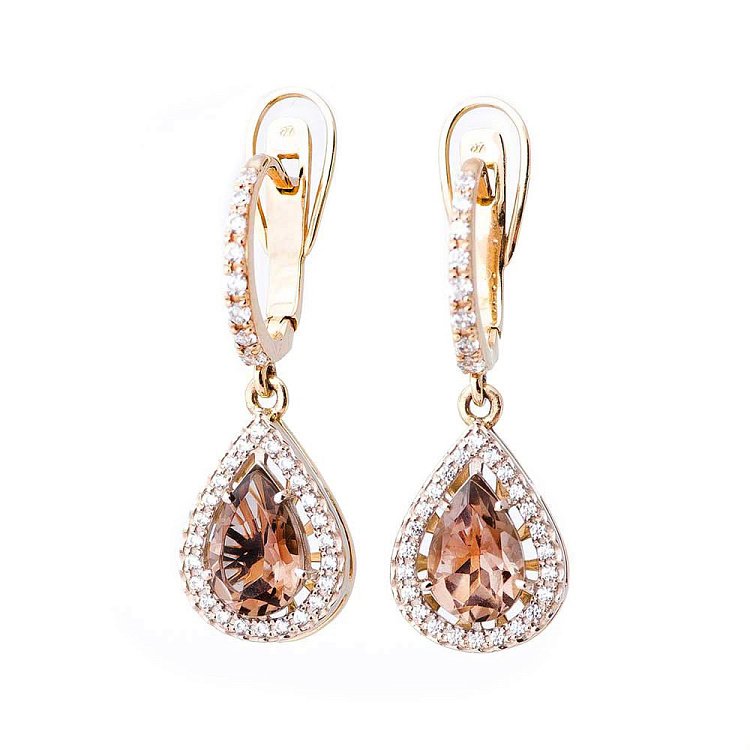 Золоті сережки з раухтопазом і фіанітами 14048494 від ювелірного магазину Онікс