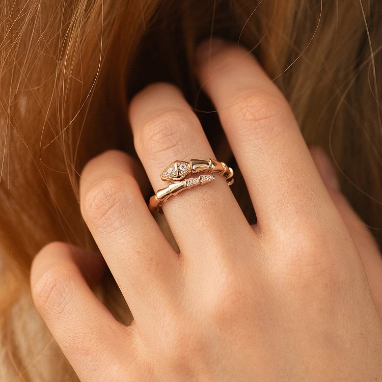 Каблучка "Змія" в червоному золоті (фіаніти) к08086 від ювелірного магазину Онікс - 5