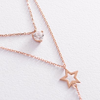 Золоте кольє - краватка "Зірочки" з фіанітами кол02097 №2