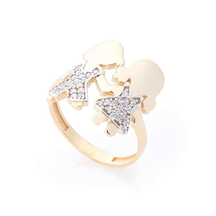 Золотое кольцо "Мальчик и девочка" (фианиты) к05864 от ювелирного магазина Оникс