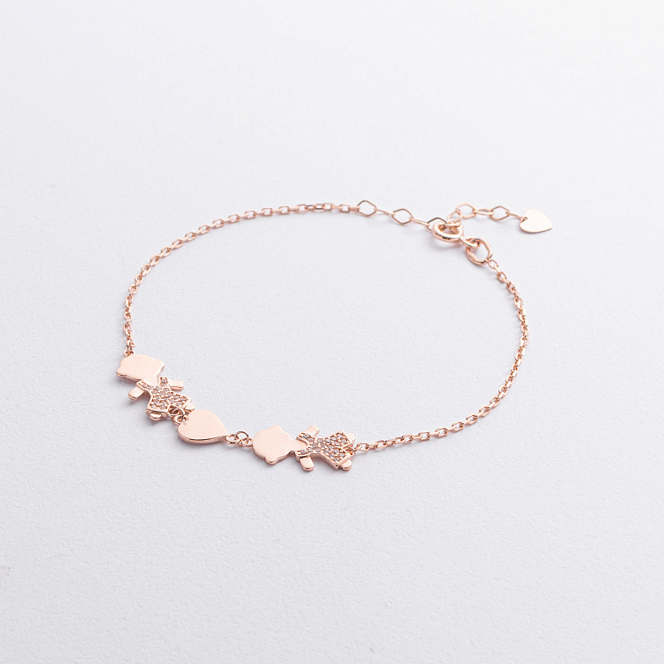 Браслет "Два мальчика и сердечко" в красном золоте (фианиты) б05653 от ювелирного магазина Оникс