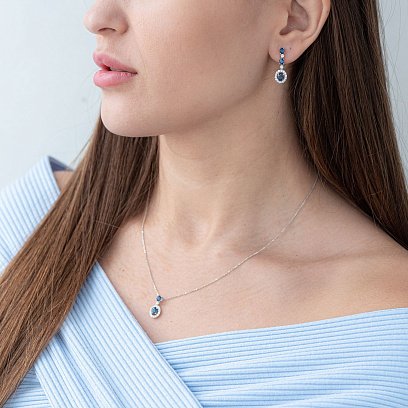 Золоті сережки - пусети з діамантами і сапфірами DE3735Scha №2