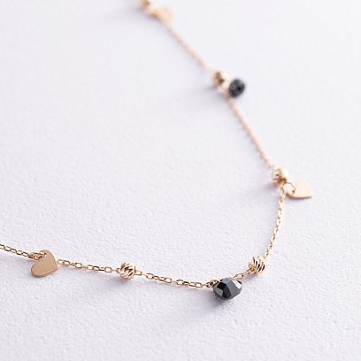 Колье "Сердечки" с черными фианитами (желтое золото) кол02271 №3