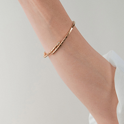 Жесткий браслет "Змея" в желтом золоте (фианиты) б05629 №5