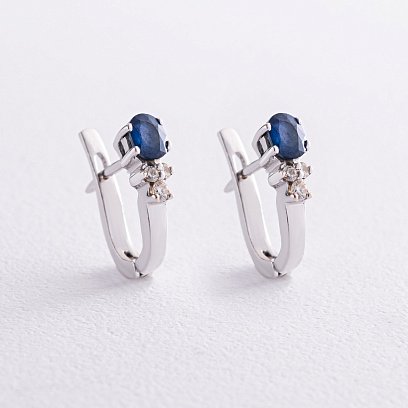 Золотые серьги с бриллиантами и сапфирами с420