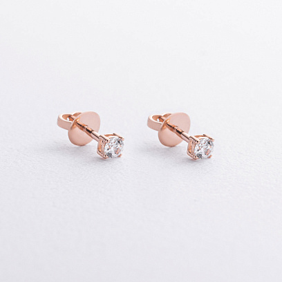 Серьги - пусеты с фианитами (красное золото) с06068 №2