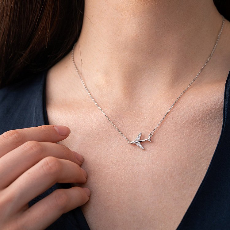 Серебряное колье "Самолетик" с фианитами 181127 от ювелирного магазина Оникс - 1