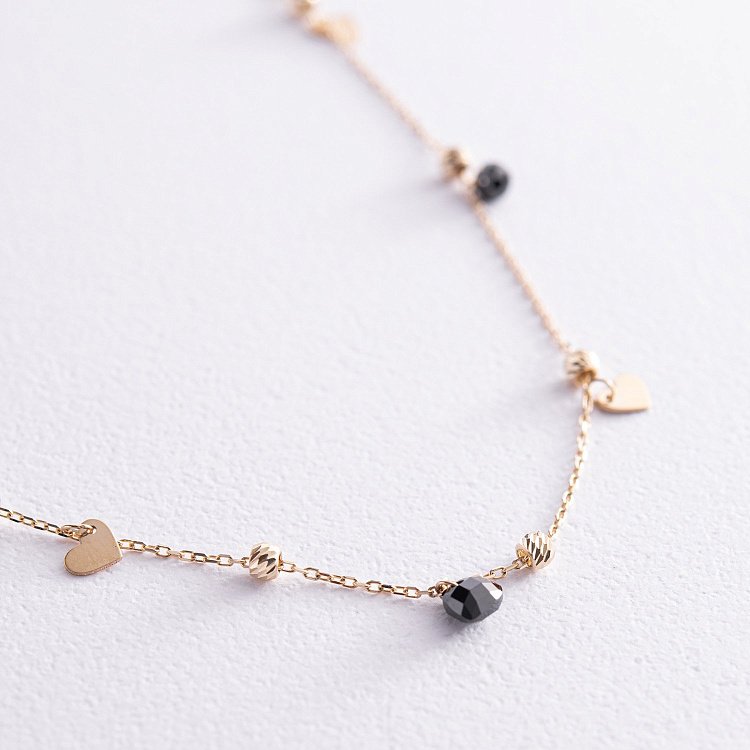 Колье "Сердечки" с черными фианитами (желтое золото) кол02271 от ювелирного магазина Оникс - 2