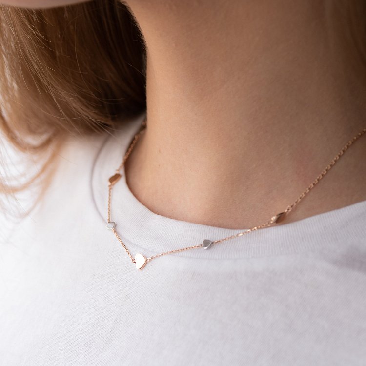 Золотое колье с сердечками кол01404 от ювелирного магазина Оникс - 3