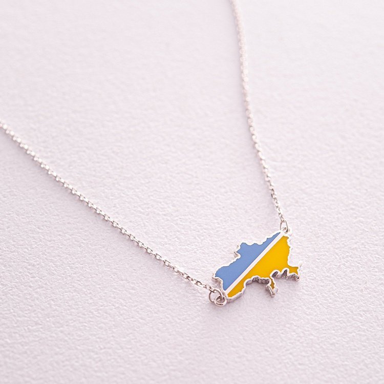 Колье "Карта Украины" в белом золоте (голубая и желтая эмаль) кол02333 от ювелирного магазина Оникс - 2