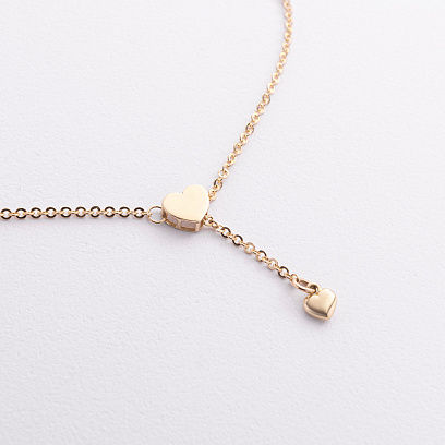 Колье - галстук "Сердечко" в желтом золоте (регулируемая длина) кол02599 №3