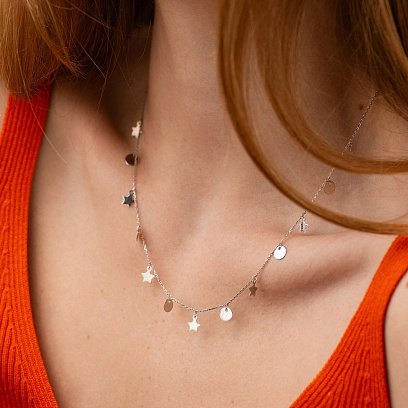 Колье "Монетки и звездочки" в белом золоте кол01762 №4