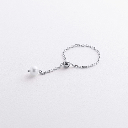 Каблучка "Перлина на ланцюжку" в білому золоті к08347 №2