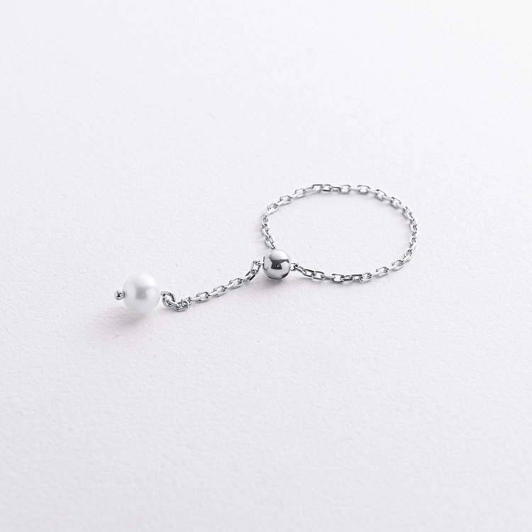 Каблучка "Перлина на ланцюжку" в білому золоті к08347 від ювелірного магазину Онікс - 1