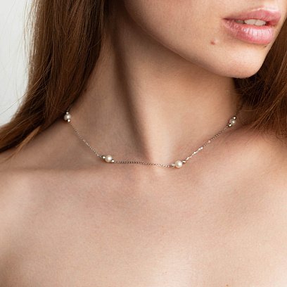 Кольє з перлинками в білому золоті кол01671