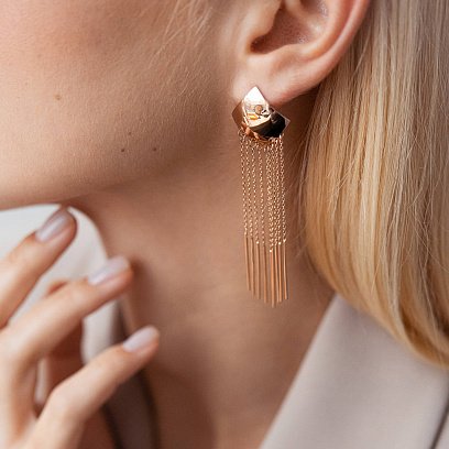 Золоті висячі сережки "Ромби" 480074 №3