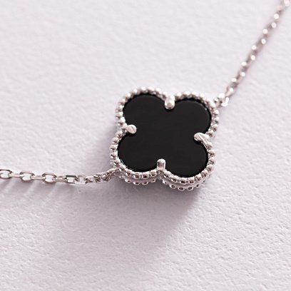 Серебряный браслет "Клевер" с ониксом 14871 №2